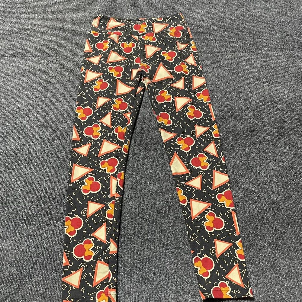 LuLaRoe Leggings Girl One Size Black Disney Mickey Mouse Geometric Pattern